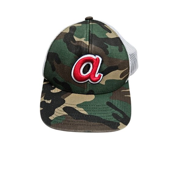 Atlanta Braves Camo Mesh Snapback Hat‎ Embroidered Red "A" Lettering Trucker - Picture 1 of 10